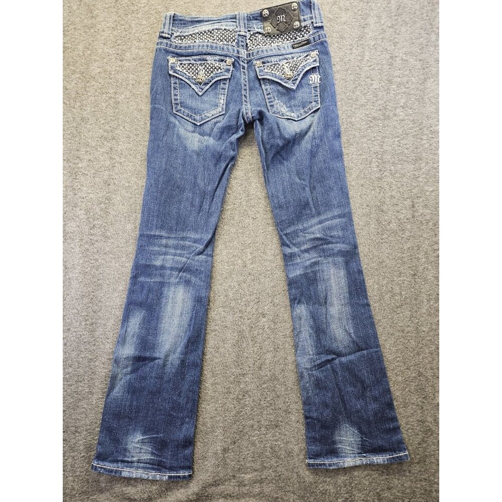 Miss Me Jeans Womens 27 Blue Denim Bootcut Low Rise Embellished Retro 27x30.5